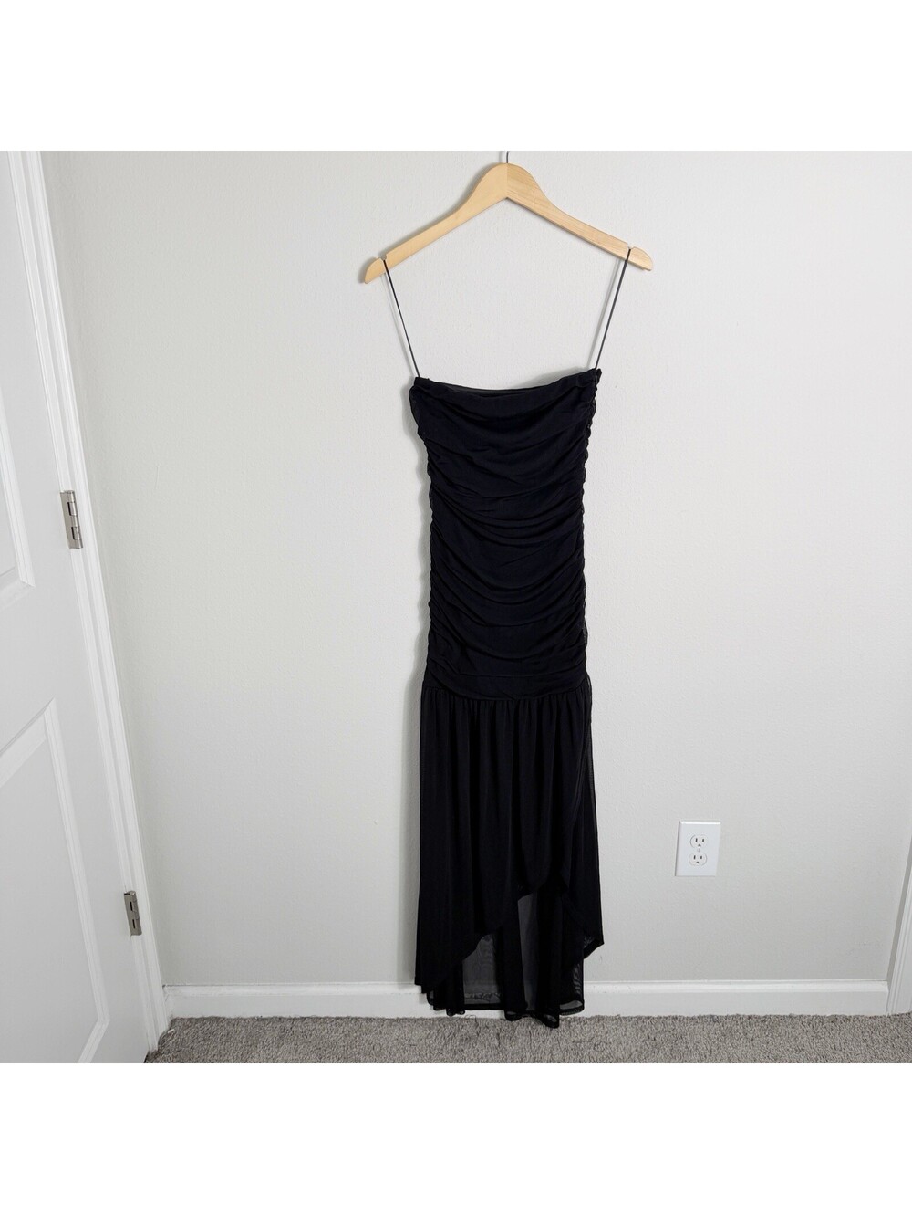 NWT Express Black Strapless Mesh Tiered Maxi Dress Whimsigoth Fairy Small